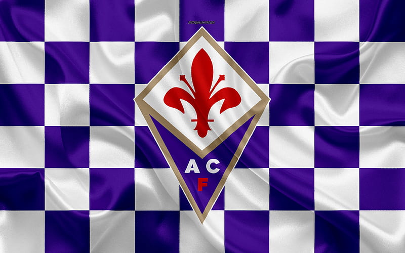 ACF Fiorentina logo, creative art, violet white checkered flag, Italian football club, emblem, silk texture, Serie A, Florence, Italy, HD wallpaper