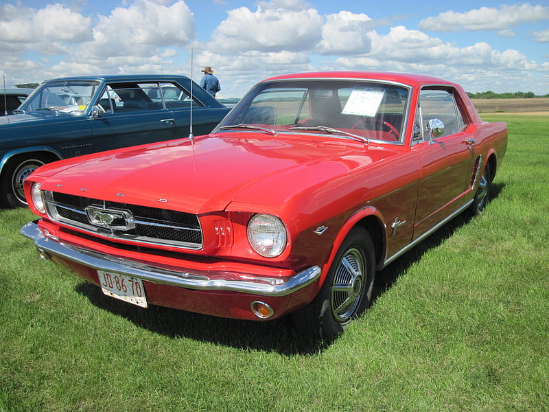 1964 Ford Mustang, graphy, Red, Ford, headlights, HD wallpaper
