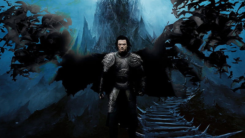 Dracula Untold (2014), wings, movie, black, Dracula Untold, man, armor, fantasy, Luke Evans, bat, actor, blue, HD wallpaper