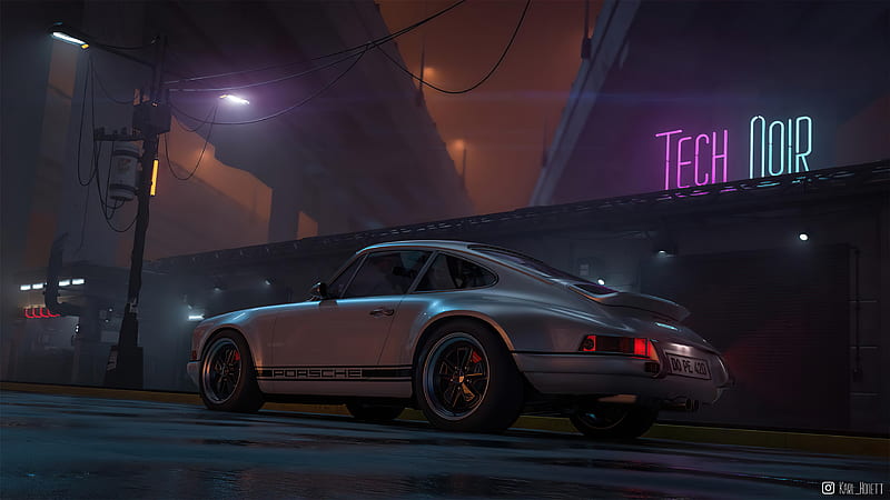 Porsche Outrun , porsche, carros, artist, artwork, digital-art, HD wallpaper