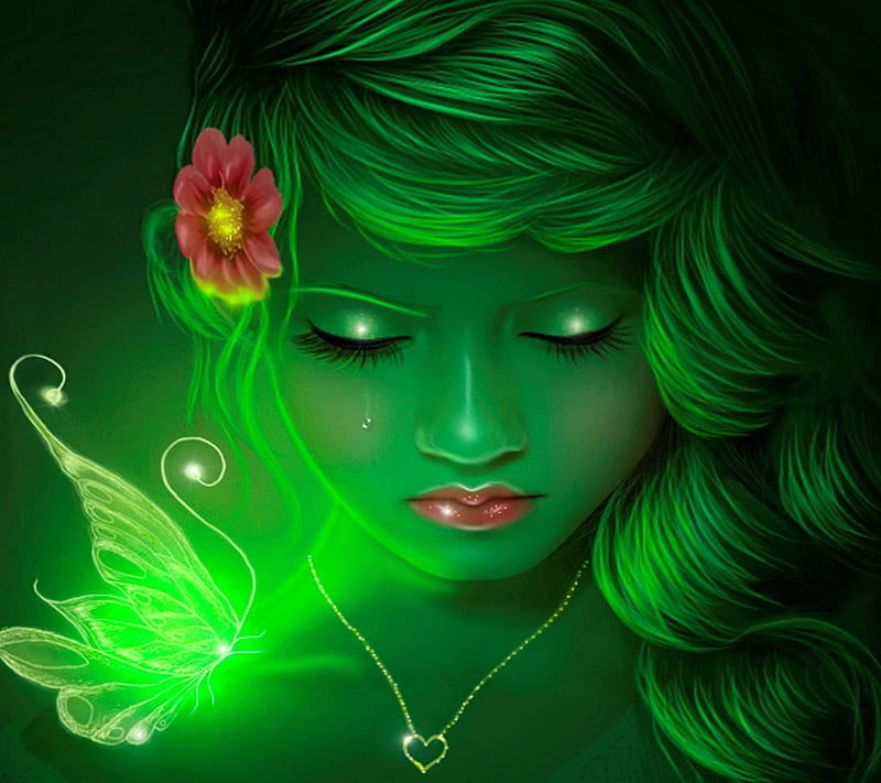 tear, girl, green, neon, HD wallpaper