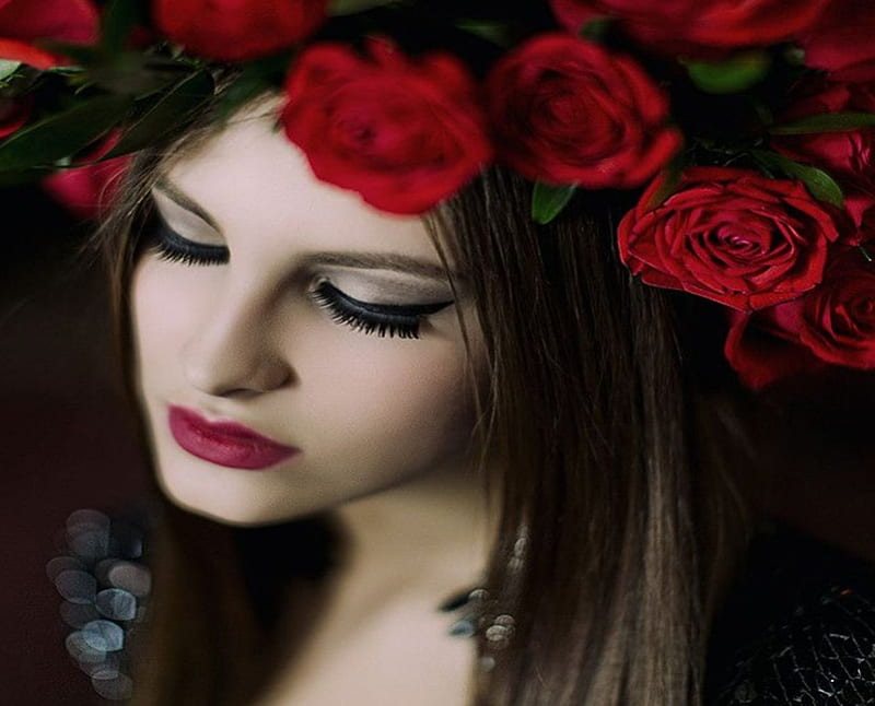 Red Roses Look Red Passion Roses Women Make Up Beauty Face Red