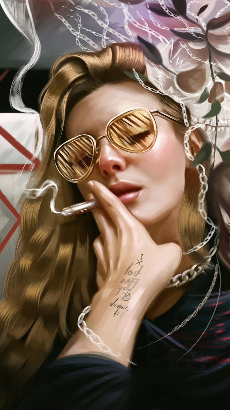 1920x1080px, 1080P free download | Smoking Girl, digital art, art work