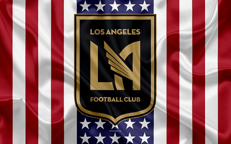 Los Angeles FC logo, emblem, silk texture, American flag, football klb, MLS, Los Angeles, California, USA, Major League Soccer, Western Conference, HD wallpaper