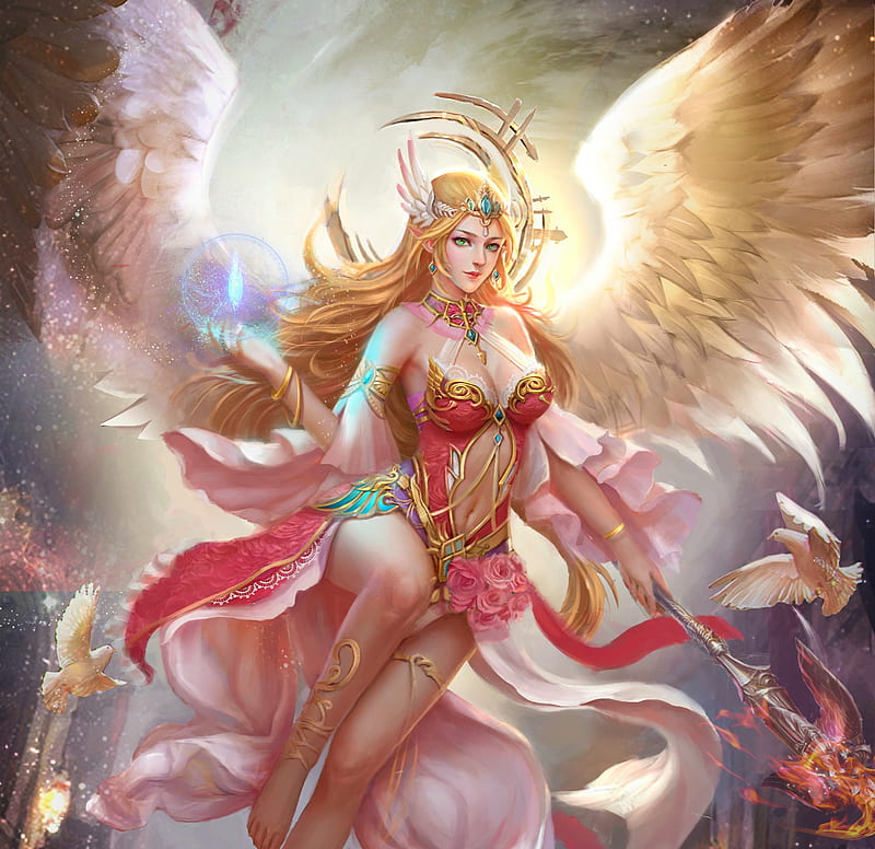 Lovely Angel, art, fantasy, wings, angel, woman, HD wallpaper