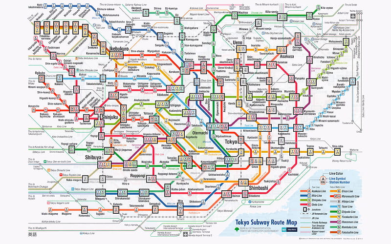 Tokyo metro map, Japan scheme, Tokyo subway, all lines, metro lines, Metro map of Tokyo, HD wallpaper