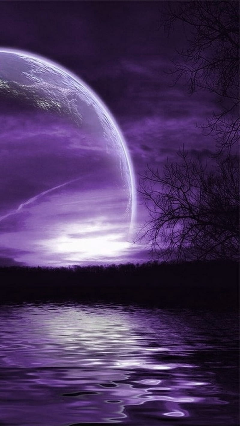 Purple Moon, earth, ocean, HD phone wallpaper