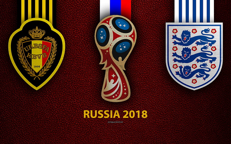 Belgium vs England, 3rd place match leather texture, logo, 2018 FIFA World Cup, Russia 2018, July 14, football match, HD wallpaper