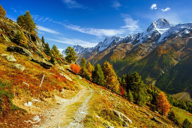 Autumn mountain slope, hills, rocks, fall, autumn, lovely, view, bonito, sky, mountain, slope, nature, HD wallpaper