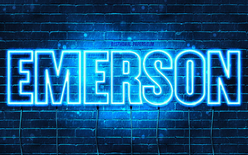 Emerson with names, horizontal text, Emerson name, blue neon lights, with Emerson name, HD wallpaper