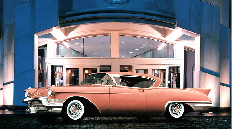 57 Cadillac Eldorado Seville, cadillac, , entry, gimp, doors, carros, automobile, car, pink, HD wallpaper