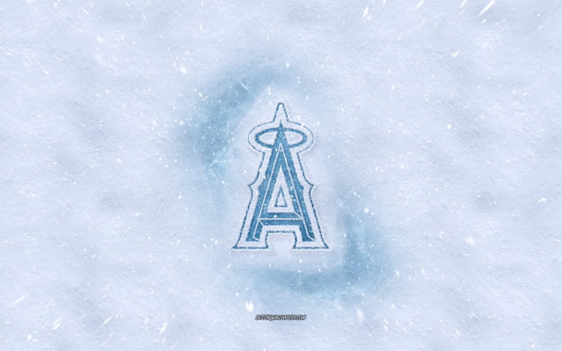 Los Angeles Angels logo, American baseball club, winter concepts, MLB, Los Angeles Angels ice logo, snow texture, Los Angeles, California, USA, snow background, Los Angeles Angels, baseball, HD wallpaper
