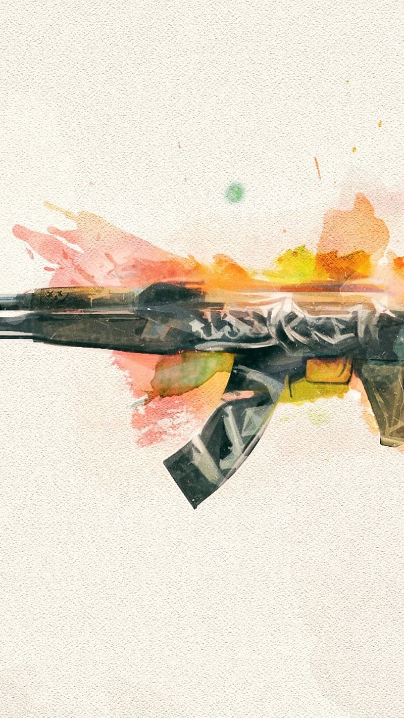 Ak 47 Gun Sketching Art, ak 47 gun, sketching, art, drawing, colourful, HD phone wallpaper