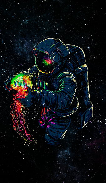 Spaceman, galaxy, space, star, astronaut, jellyfish, HD phone wallpaper