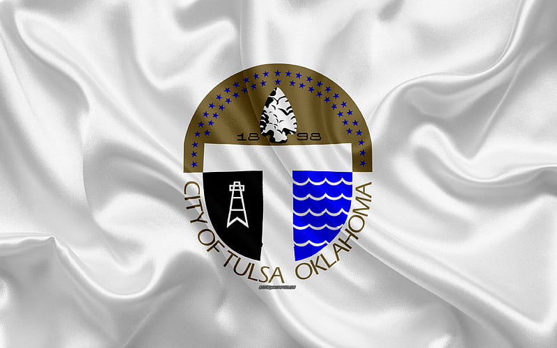 Flag of Tulsa silk texture, American city, white silk flag, Tulsa flag, Oklahoma, USA, art, United States of America, Tulsa, HD wallpaper