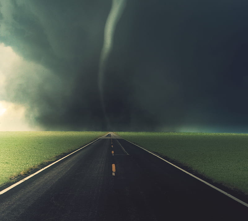 Tornado, farm, road, storm, straight, HD wallpaper