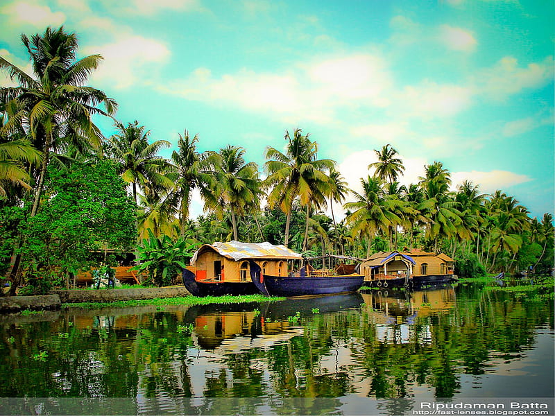 kerala , water transportation, nature, reflection, waterway, natural landscape, HD wallpaper