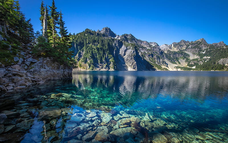 Cascade Range, mountain lake, beautiful nature, North America, USA, Washington, America, HD wallpaper