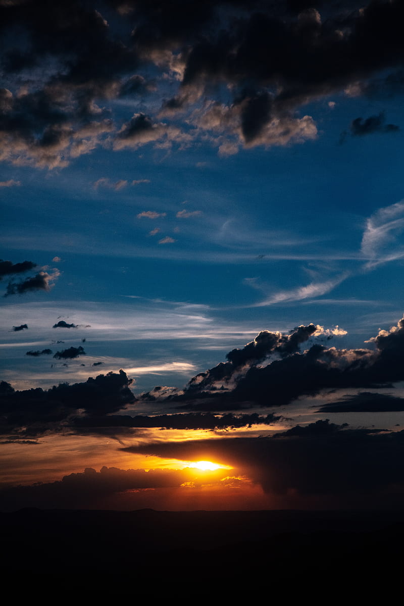 sunset, clouds, sun, twilight, dark, HD phone wallpaper