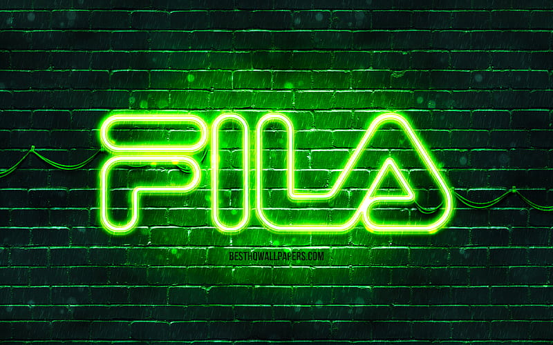 Fila green logo green brickwall, Fila logo, brands, Fila neon logo, Fila, HD wallpaper