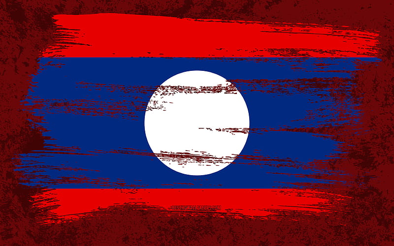 Flag of Laos, grunge flags, Asian countries, national symbols, brush stroke, Laotian flag, grunge art, Laos flag, Asia, Laos, HD wallpaper