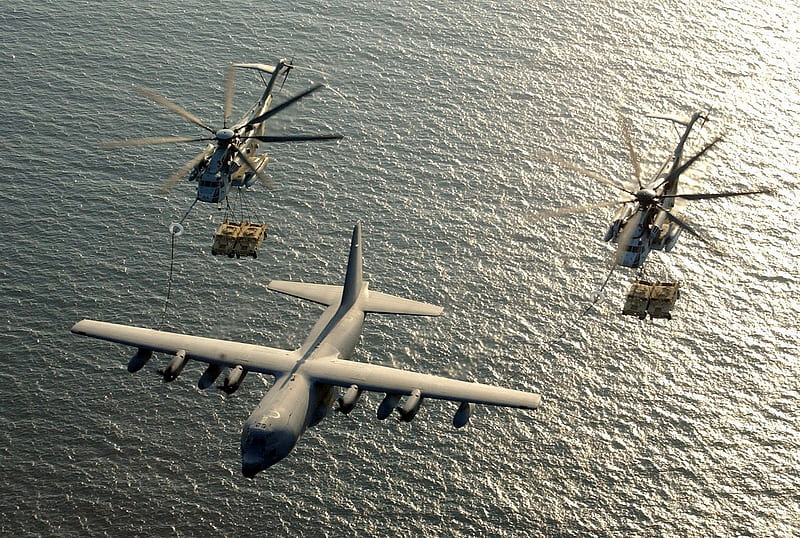 C-130 Mid-Air Refueling of CH-53 Helicopters, Airplanes, Aviation, Helicopters, Military, HD wallpaper