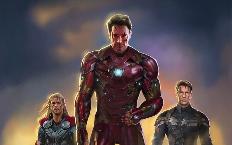 Thor, Iron Man, Captain America, art, superheroes, HD wallpaper