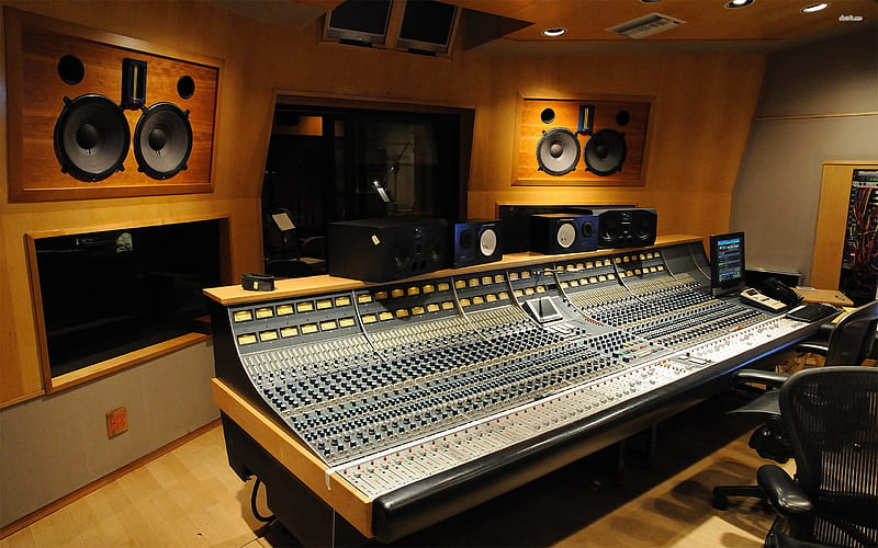recording studio, equiptment, speaker, recording, studio, HD wallpaper