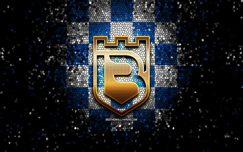 Belenenses FC, glitter logo, Primeira Liga, blue white checkered background, soccer, portuguese football club, Belenenses logo, mosaic art, football, Os Belenenses, HD wallpaper