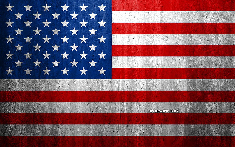 Flag of USA stone background, American flag, grunge flag, North America, USA flag, grunge art, national symbols, USA, stone texture, HD wallpaper
