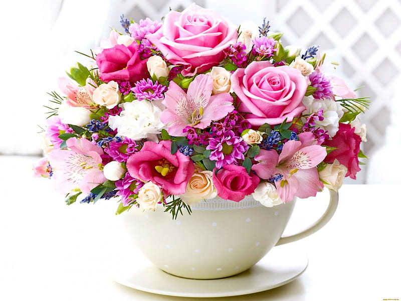 Floral cup, pretty, lovely, bonito, spring, tea, freshness, floral, nice, coffee, cup, flowers, HD wallpaper