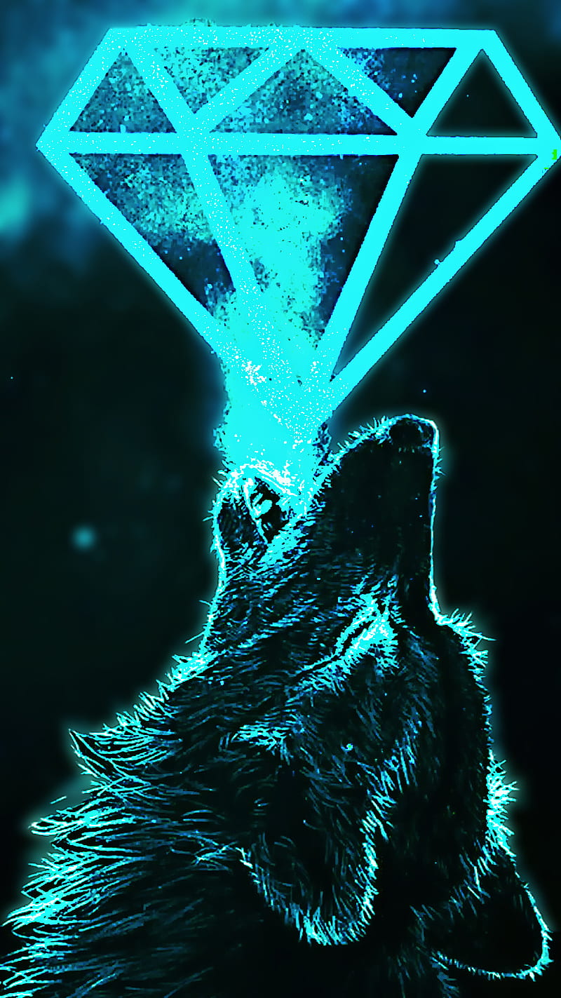 Wolf diamond, diamond, light, night, space, wolf, HD phone wallpaper