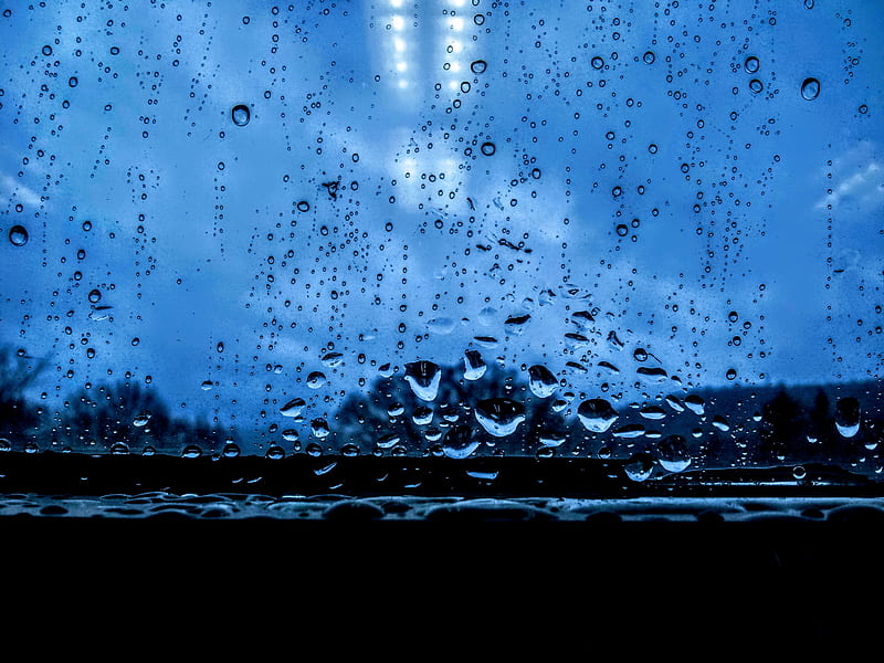 Rainy days, rain, window, blue, gloomy, sad, HD wallpaper