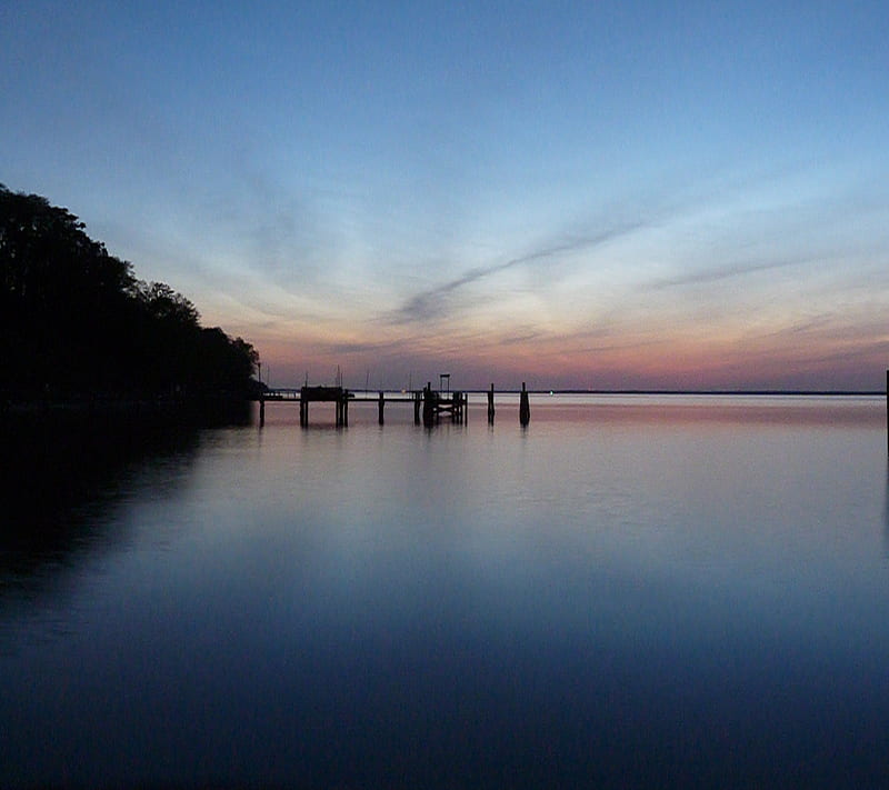 Chesapeake Dock, blue, dusk, sky, HD wallpaper