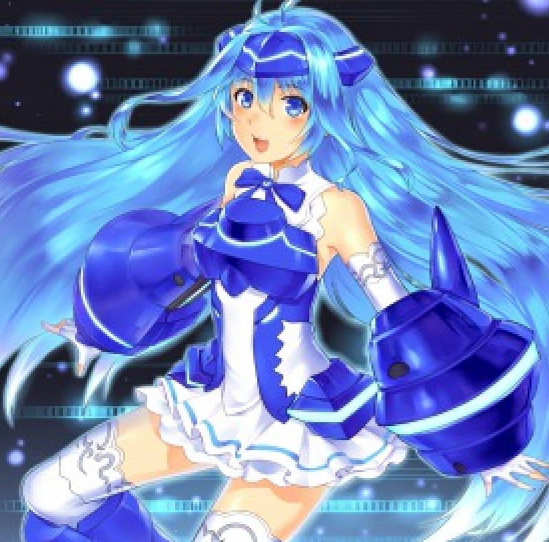 Anime girl with blue hair in armor