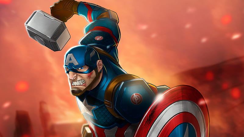 Captain America Mjolnir Art , captain-america, superheroes, artwork, HD wallpaper