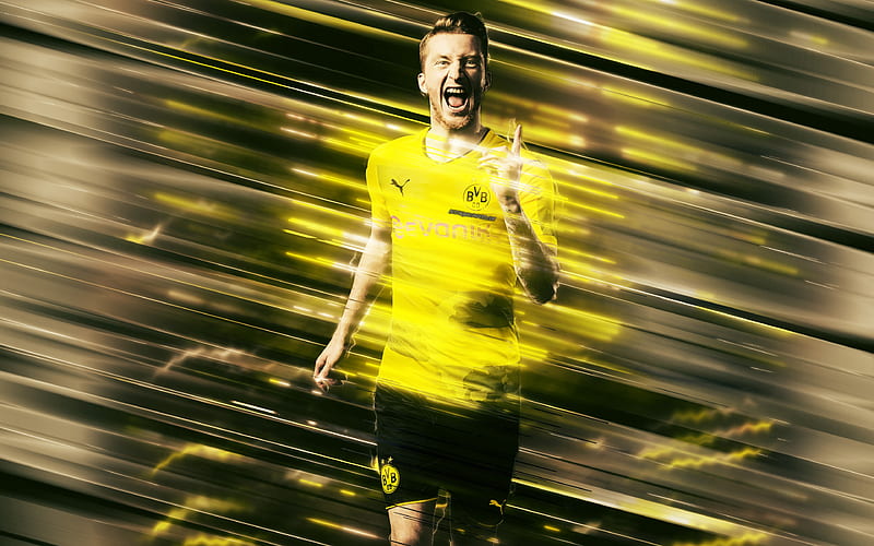 Marco Reus creative art, blades style, Borussia Dortmund, German footballer, Bundesliga, Germany, yellow creative background, football, HD wallpaper