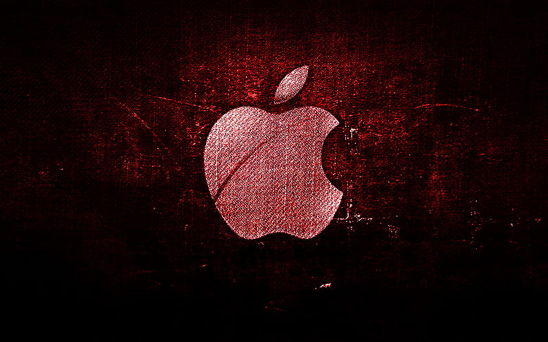 Apple red logo, red fabric background, Apple, creative, Apple denim logo, grunge art, Apple logo, HD wallpaper