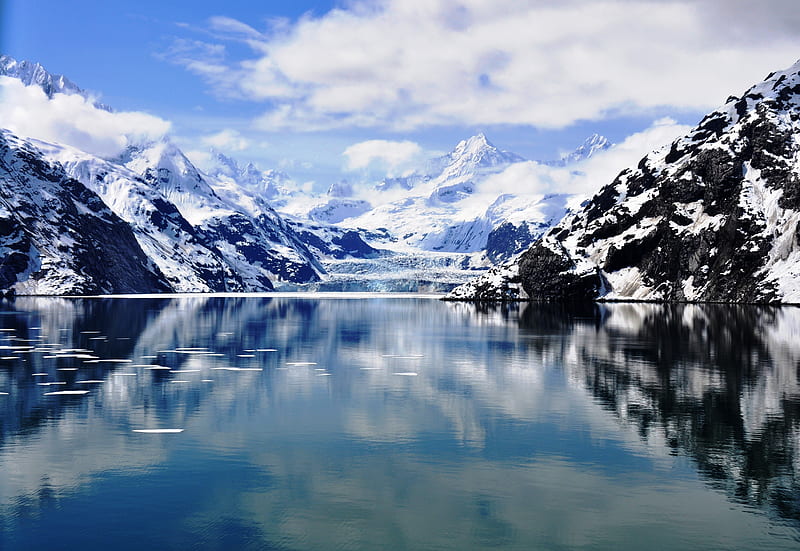 Glacier Bay, glacier, reflection, snow, alaska, HD wallpaper