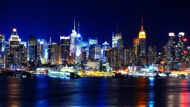 Cities, Night, Light, New York, Manhattan, HD wallpaper