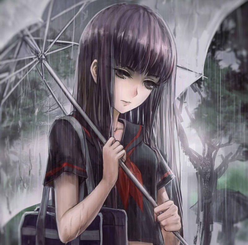 Sad Anime Girl in the Rain