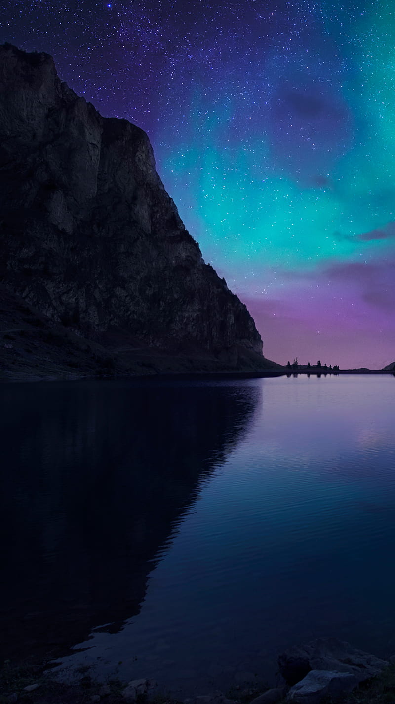Nightfall, atlake, aurora, colors, landscape, nature, night, water, HD phone wallpaper