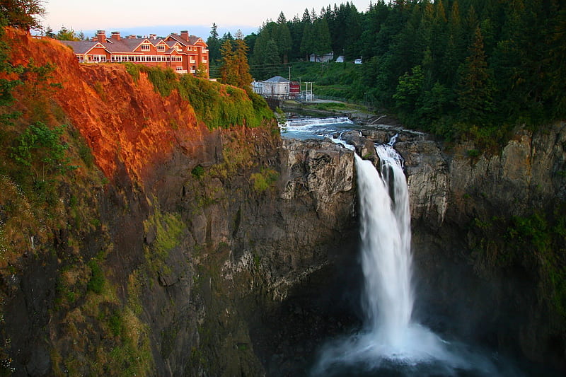 *** USA - Waterfalls Snoqualmie ***, house, nature, snoqualmie, trees, waterfalls, HD wallpaper