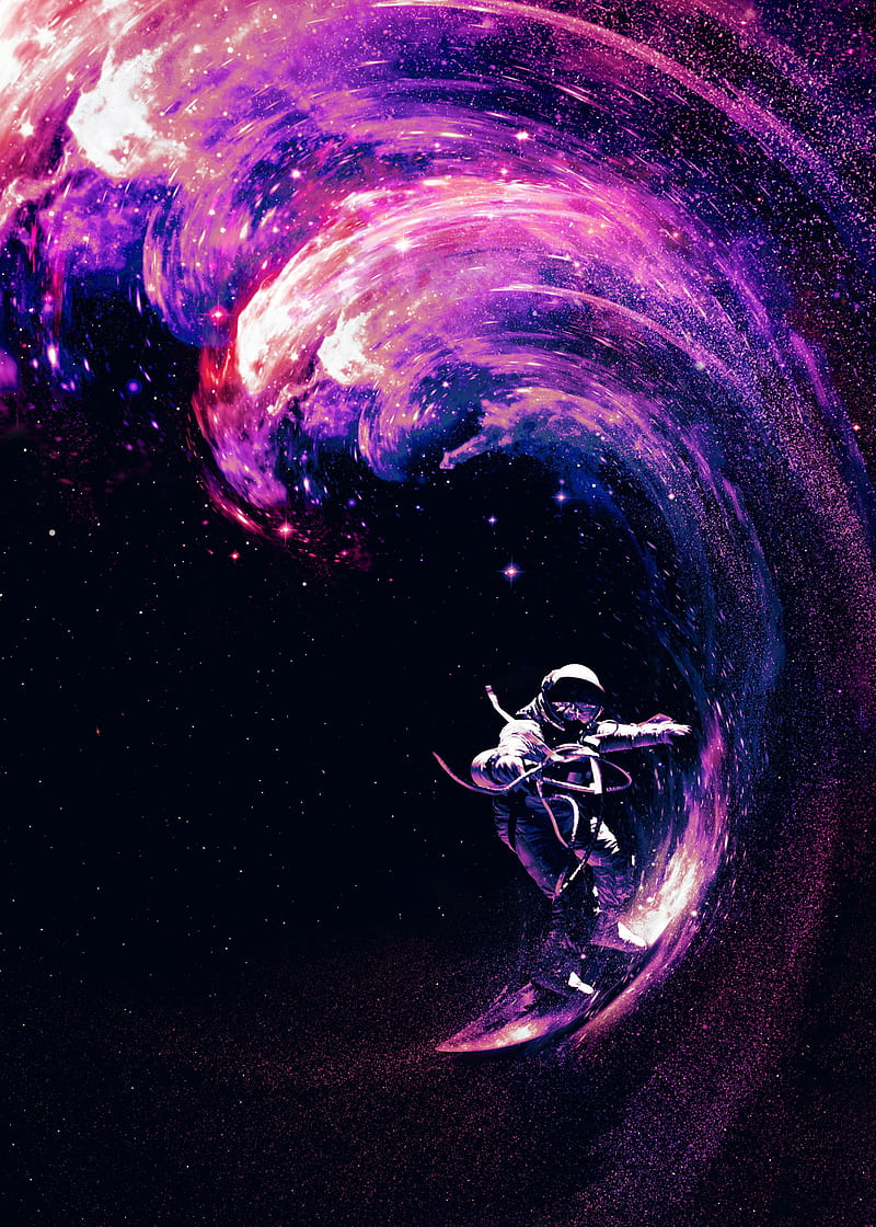 Astronaut surfing, galaxy, HD phone wallpaper