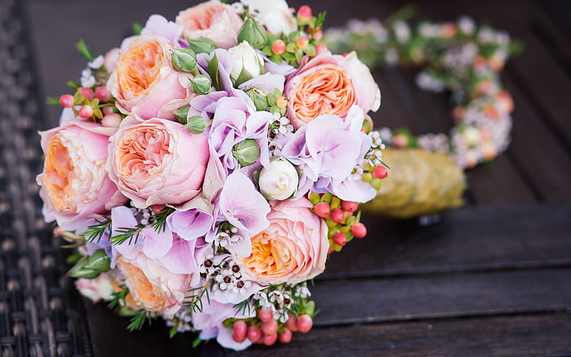 wedding bouquet, pink roses, beautiful flowers, bride bouquet, wedding concepts, HD wallpaper