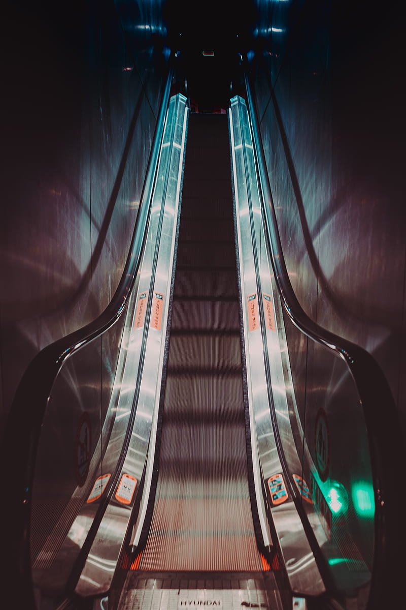 escalator, backlight, light, metro, tunnel, HD phone wallpaper