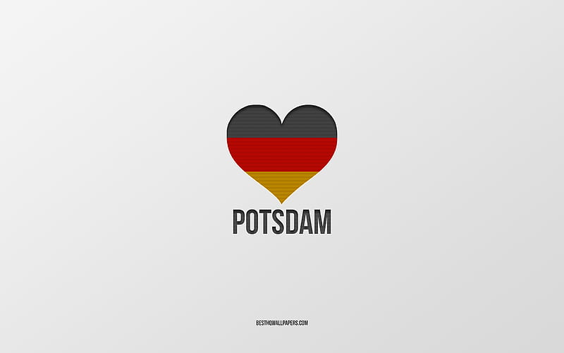 I Love Potsdam, German cities, gray background, Germany, German flag heart, Potsdam, favorite cities, Love Potsdam, HD wallpaper