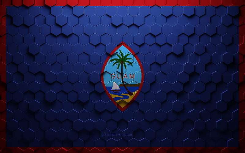 Flag of Guam, honeycomb art, Guam hexagons flag, Guam, 3d hexagons art, Guam flag, HD wallpaper
