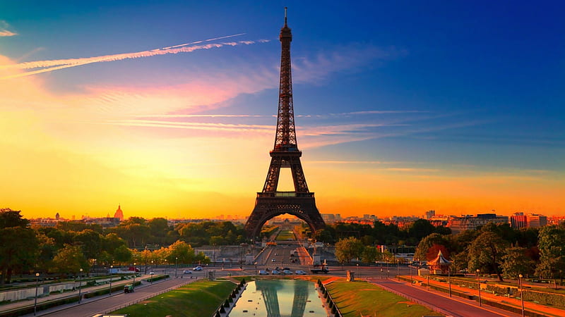 Sunset over Paris, Landmarks, Cityscapes, Nature, Sunsets, HD wallpaper