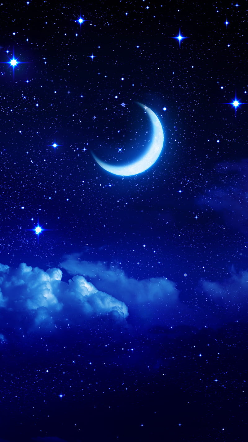Moonlight, abstract, blue, light, moon, moonshine, nature, nught, stars, HD phone wallpaper